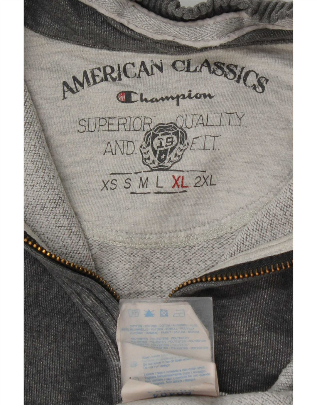 Champion Herre Zip Neck Sweatshirt Jumper XL Grå Bomuld
