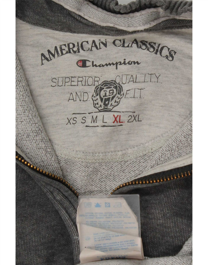 Champion Herre Zip Neck Sweatshirt Jumper XL Grå Bomuld