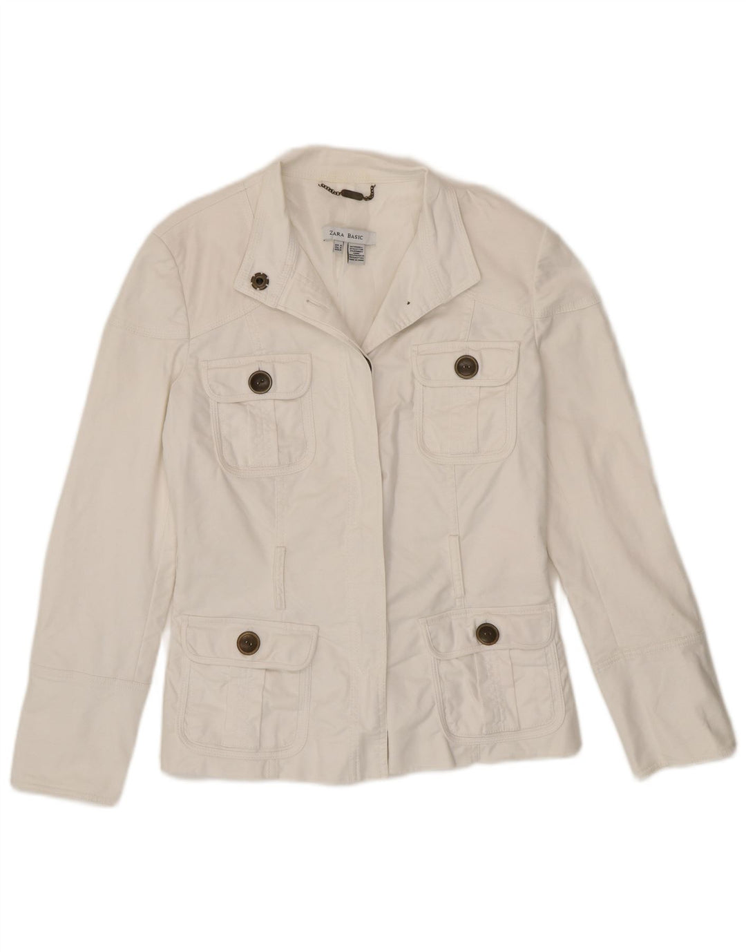 Zara Womens Utility Blazer Jacket UK 12 Medium White Bomuld