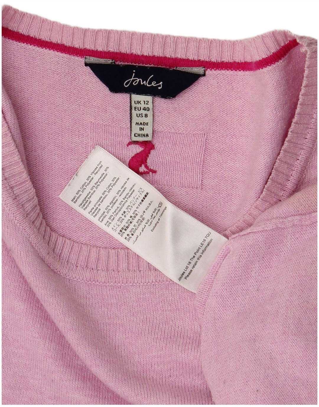 Joules Dame Boat Neck Jumper Sweater UK 12 Medium Pink Bomuld