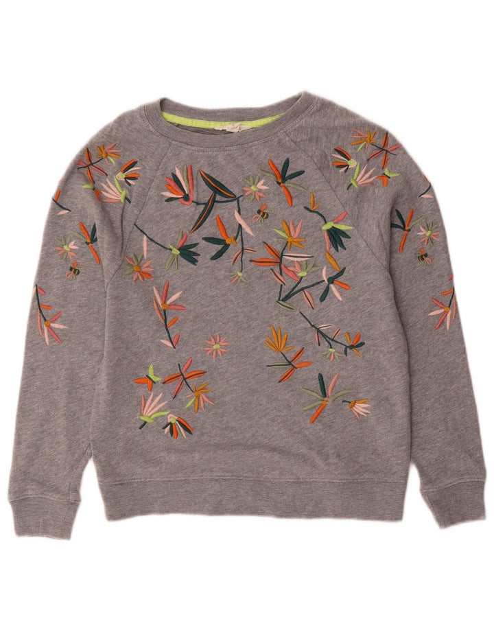 WHITE STUFF Dame sweatshirt trøje UK 6 XS Grå blomster bomuld