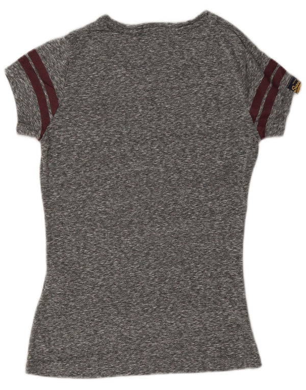 Superdry Grafisk T-shirt top til kvinder UK 6 XS Grå Flecked Polyester
