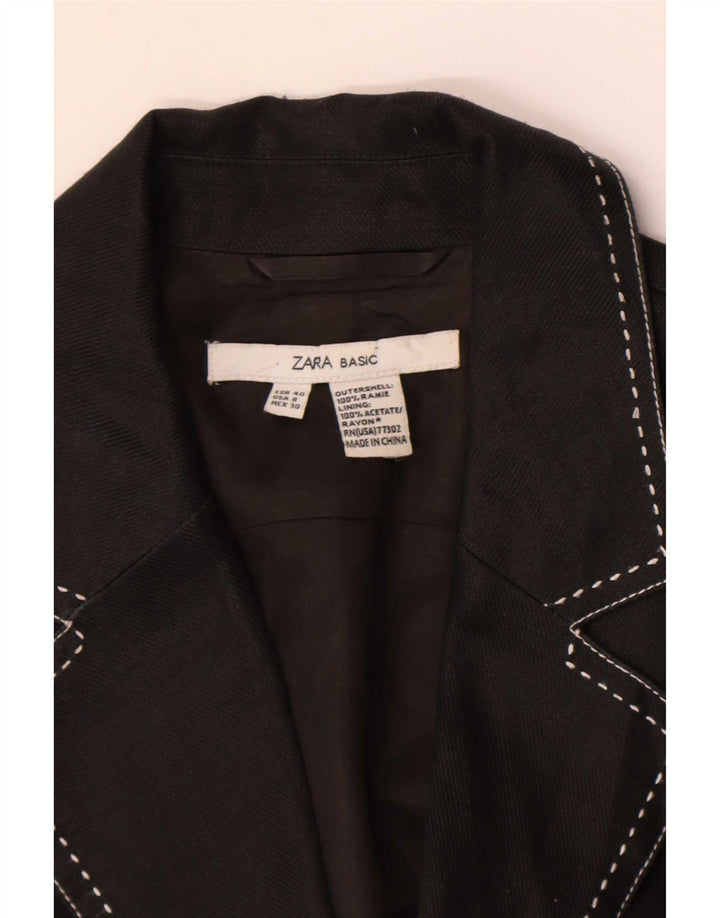 Zara Dame 2-knaps blazerjakke EU 40 Medium Sort Ramie
