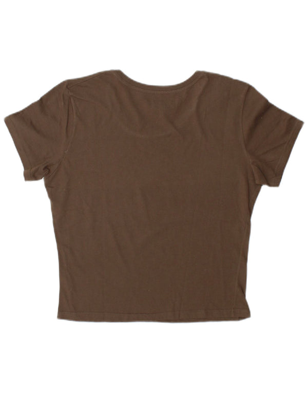 Rifle Dame Crop Grafisk T-Shirt Top UK 16 Stor Brun Bomuld