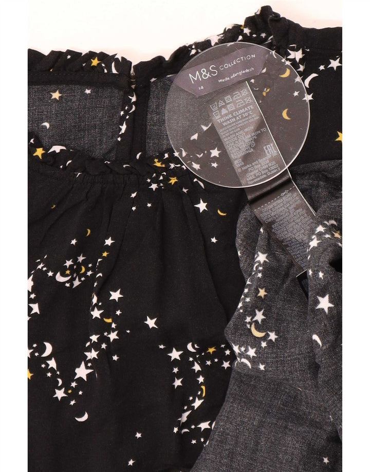 Marks & Spencer kvinders abstrakt mønster bluse Top UK 14 Large Black