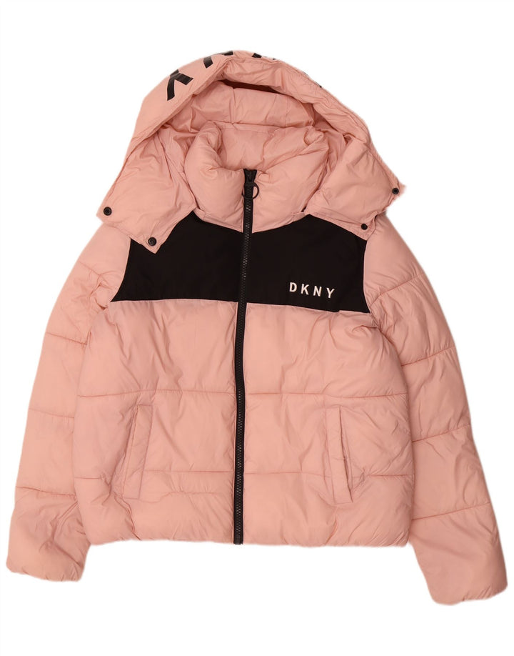 Dkny Womens Oversized grafisk polstret jakke UK 16 Large Pink Colourblock