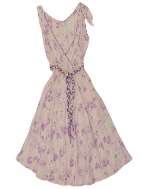 Vintage Dame Ærmeløs Se Through Maxi Dress UK 12 Medium White Floral