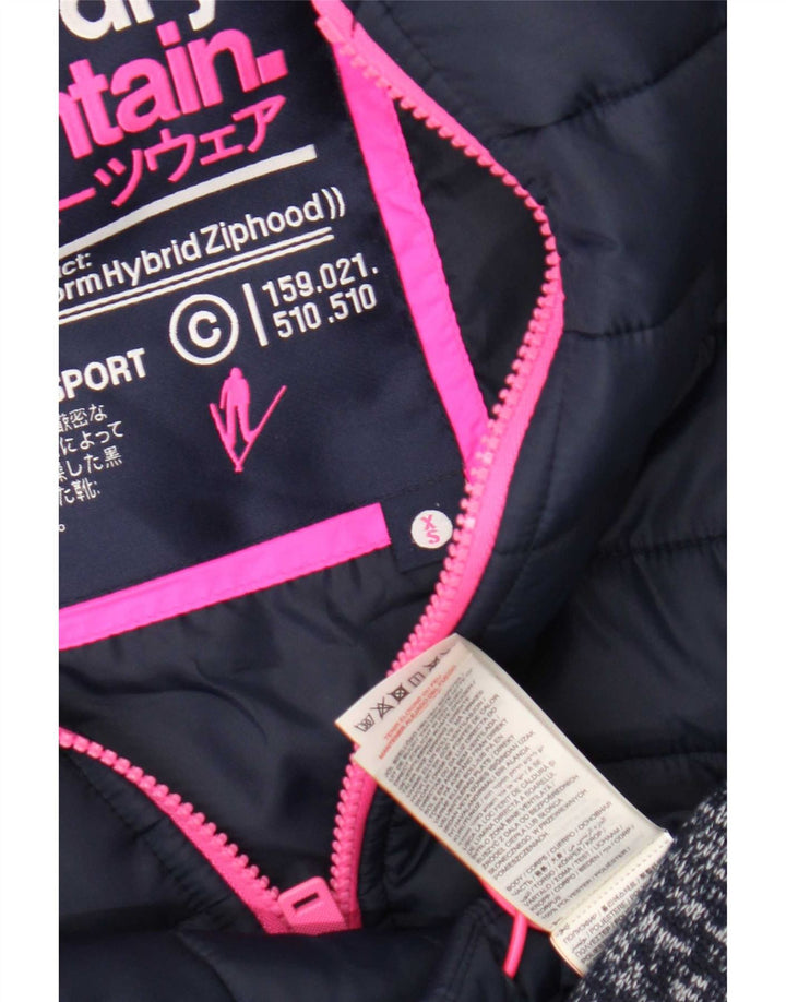 Superdry Polstret hættejakke til kvinder UK 8 Small Navyblå Flecked Polyester