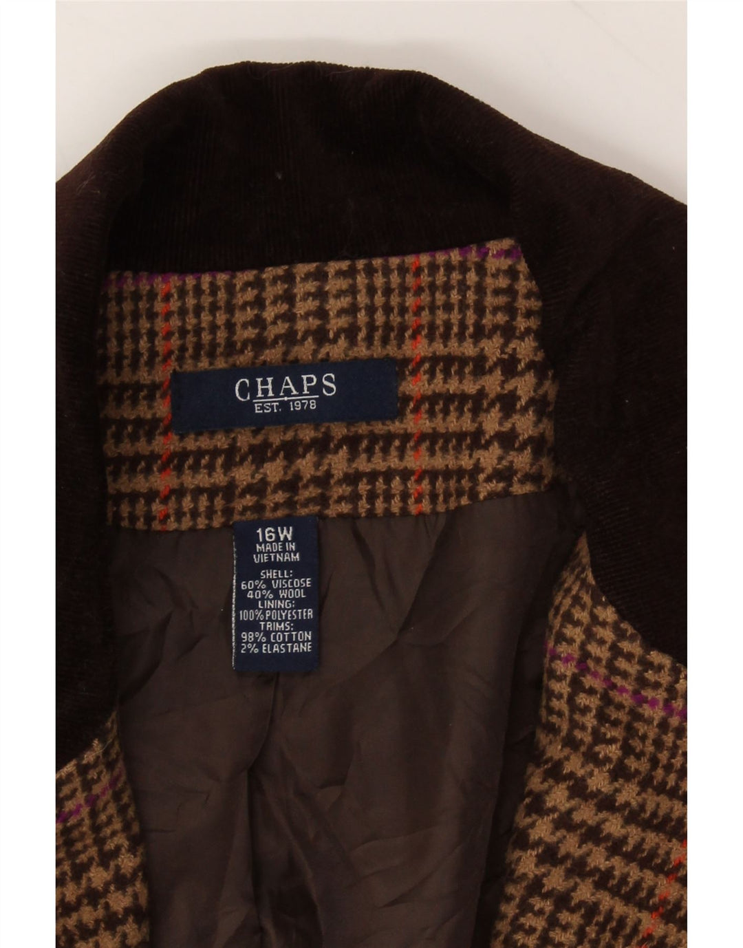 CHAPS Womens 3 Button Blazer Jacket US 16 2XL Brown Houndstooth Viscose Vintage Chaps and Second-Hand Chaps from Messina Hembry 