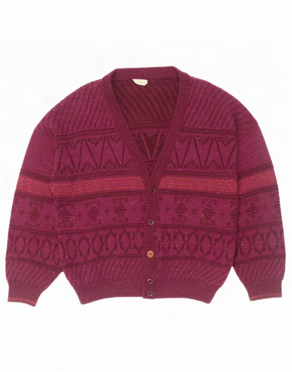 Vintage herre cardigan sweater UK 46 XL Bourgogne geometrisk uld