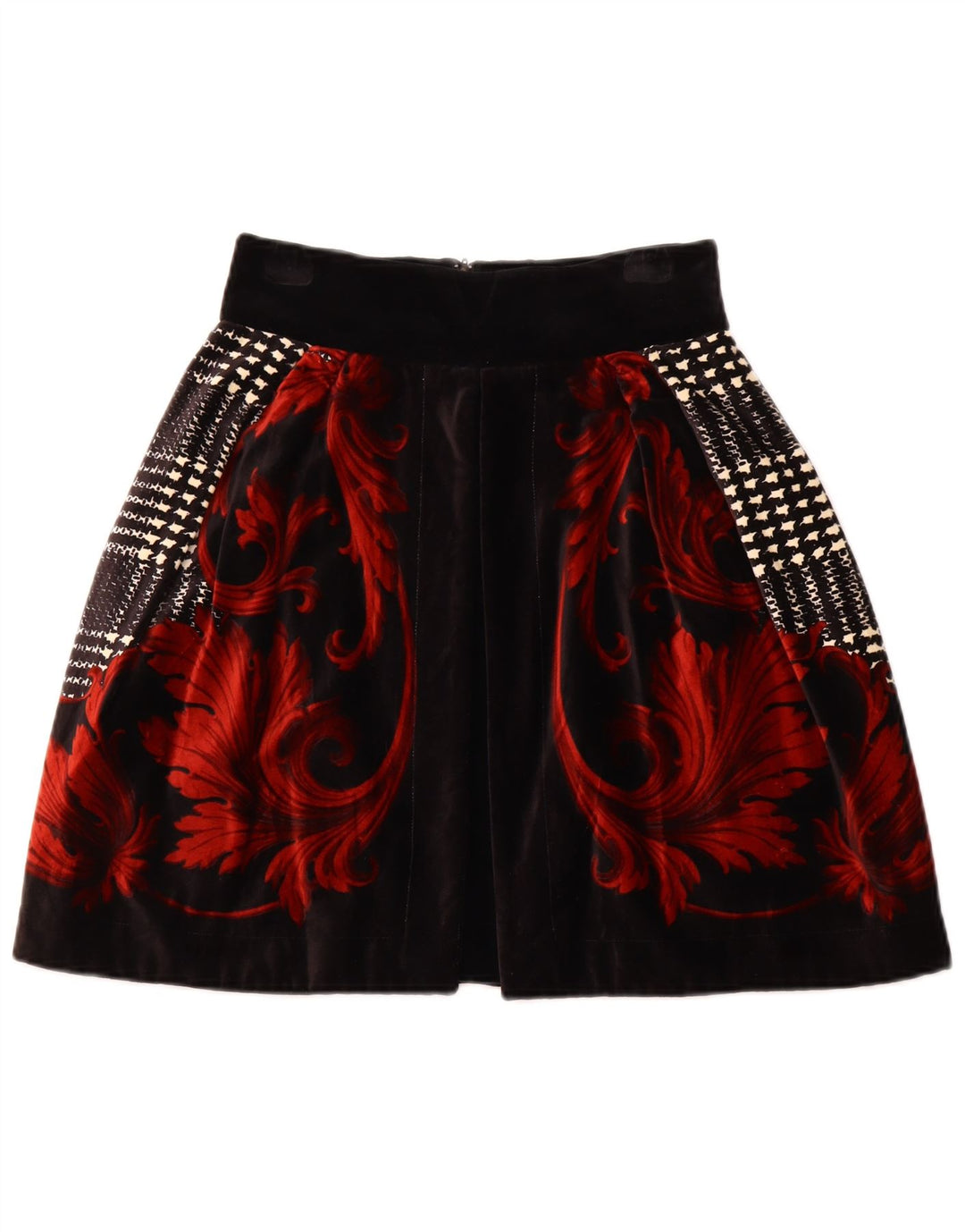 BYBLOS Dame Velvet A-Line Nederdel IT 42 Medium W28 Sort Blomster Bomuld