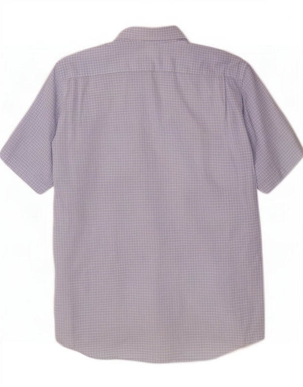 Lacoste Mens Short Sleeve Shirt Size 40 Medium Blue Check Cotton