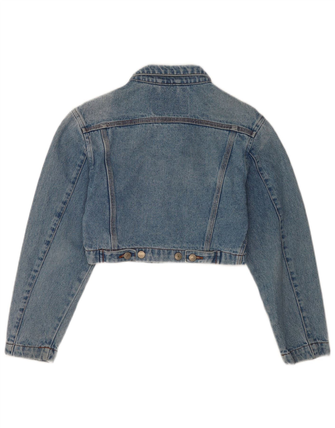 Vintage Dame Crop Denim Jacket UK 10 Small Blue Cotton