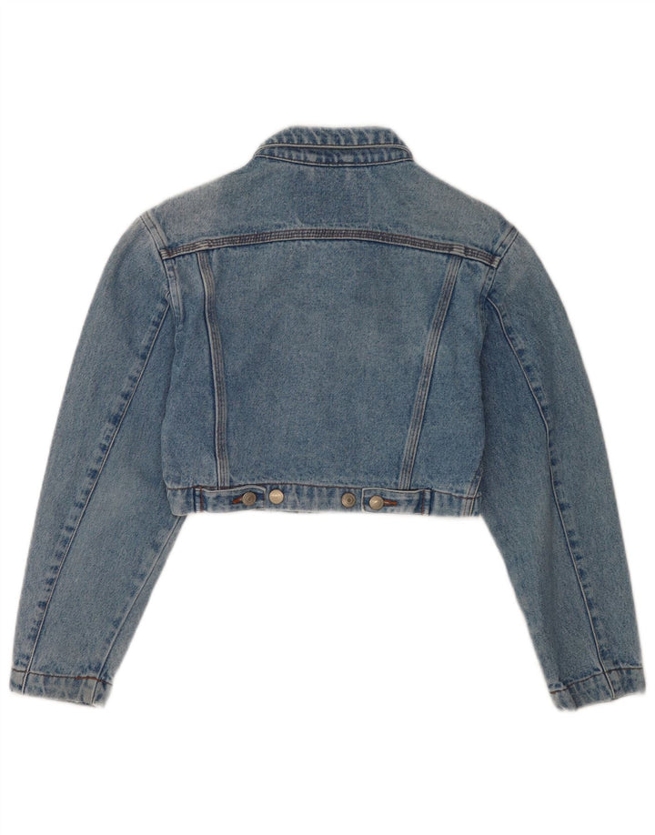 Vintage Dame Crop Denim Jacket UK 10 Small Blue Cotton