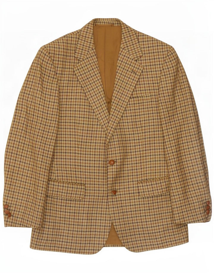 Vintage Herre 2-knaps blazerjakke IT 50 Large Beige Gingham New Wool