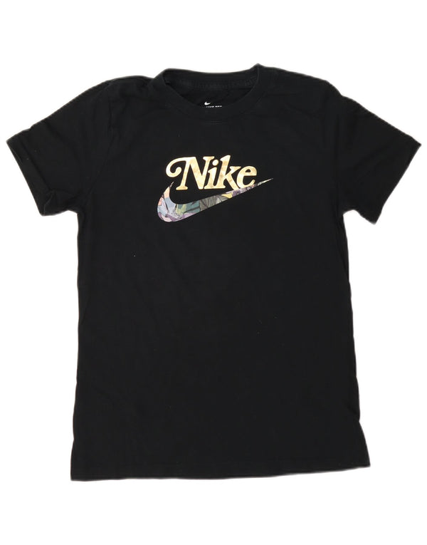 Nike Womens Graphic T-Shirt Top UK 10 Small Navy Blue Cotton