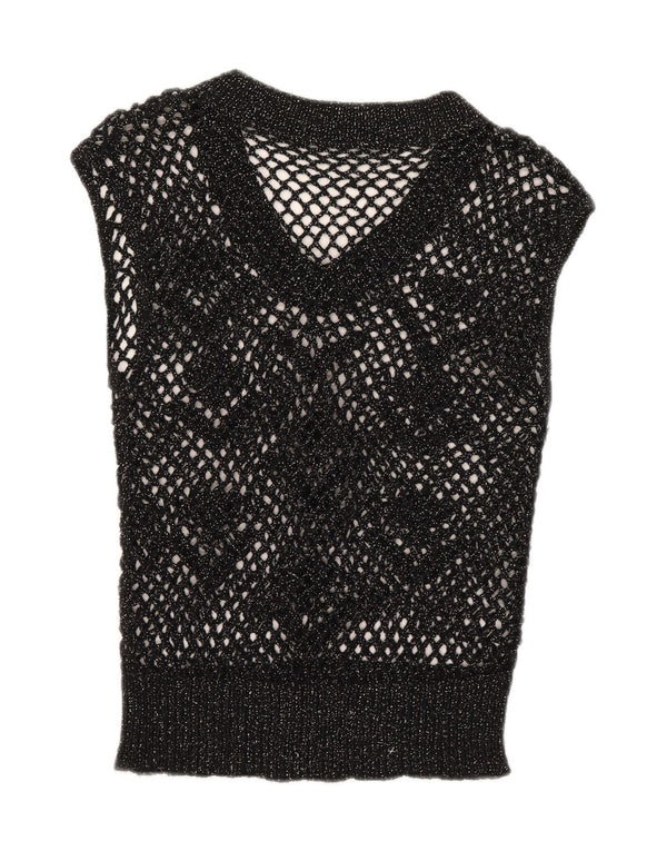 Vintage Dame See Through Vest Top UK 12 Medium Black