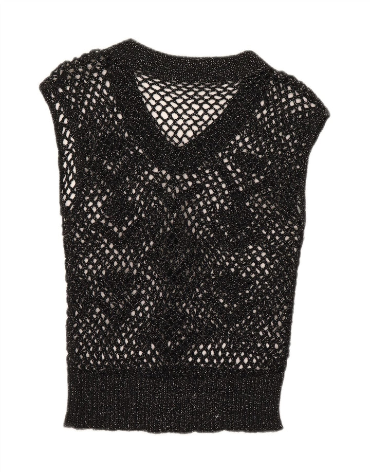 Vintage Dame See Through Vest Top UK 12 Medium Black