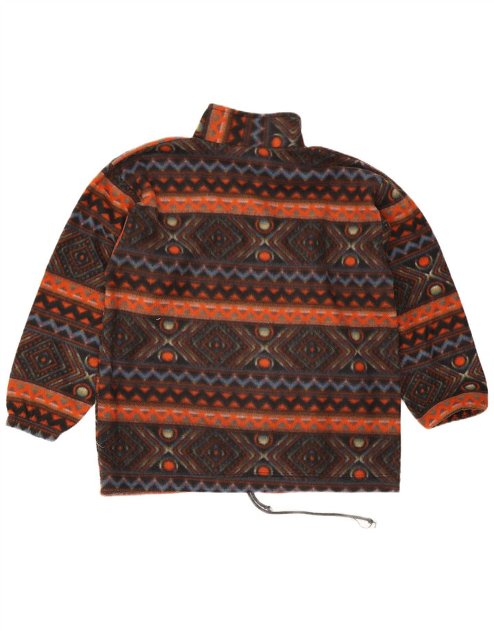 Vintage herre lynlås hals fleece jumper stor flerfarvet geometrisk polyester