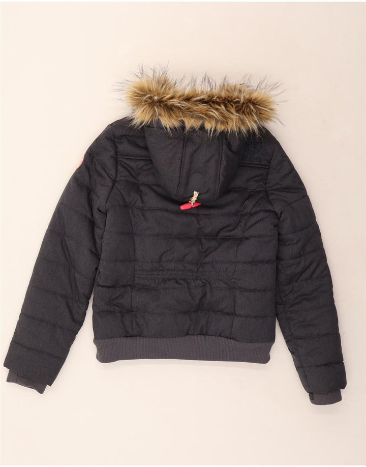 SUPERDRY Polstret hættejakke til kvinder UK 14 Stor marineblå polyester