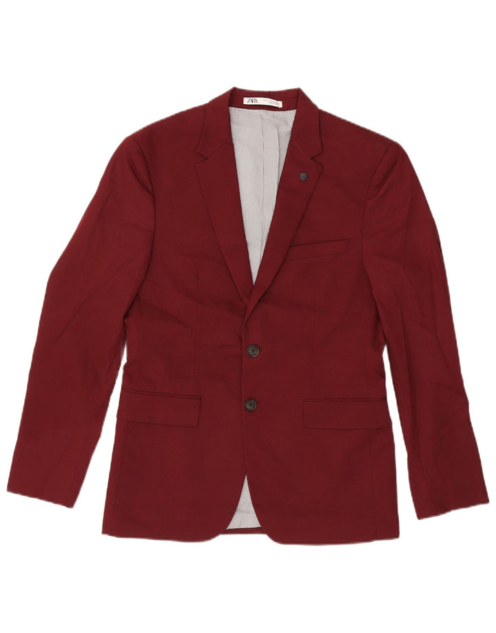 Zara Herre 2-knaps blazerjakke EU 46 Small Burgundy Viscose