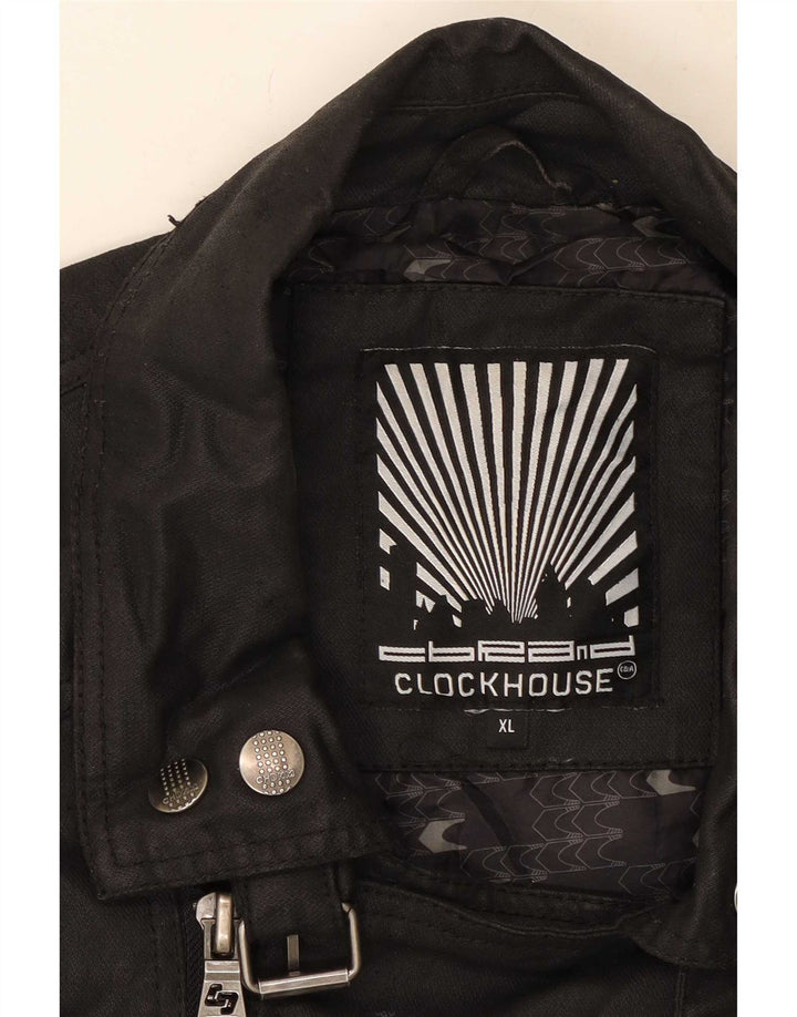 CLOCK HOUSE Herre Biker Jacket UK 42 XL Sort Bomuld