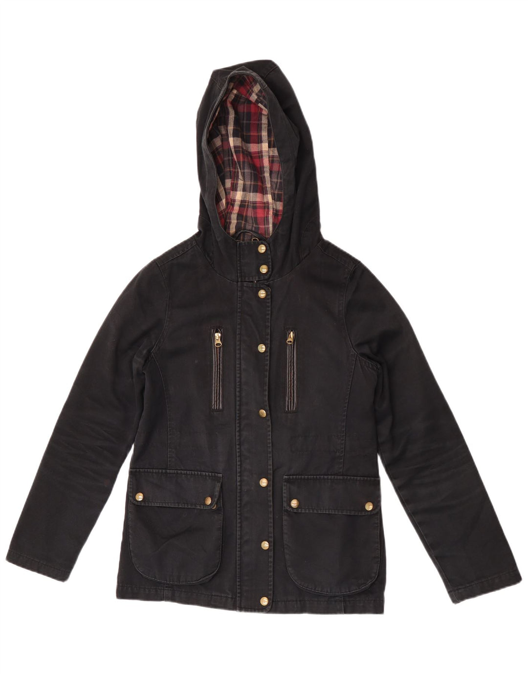 Topshop Dame Hooded Bomber Jacket UK 8 Small Black Bomuld