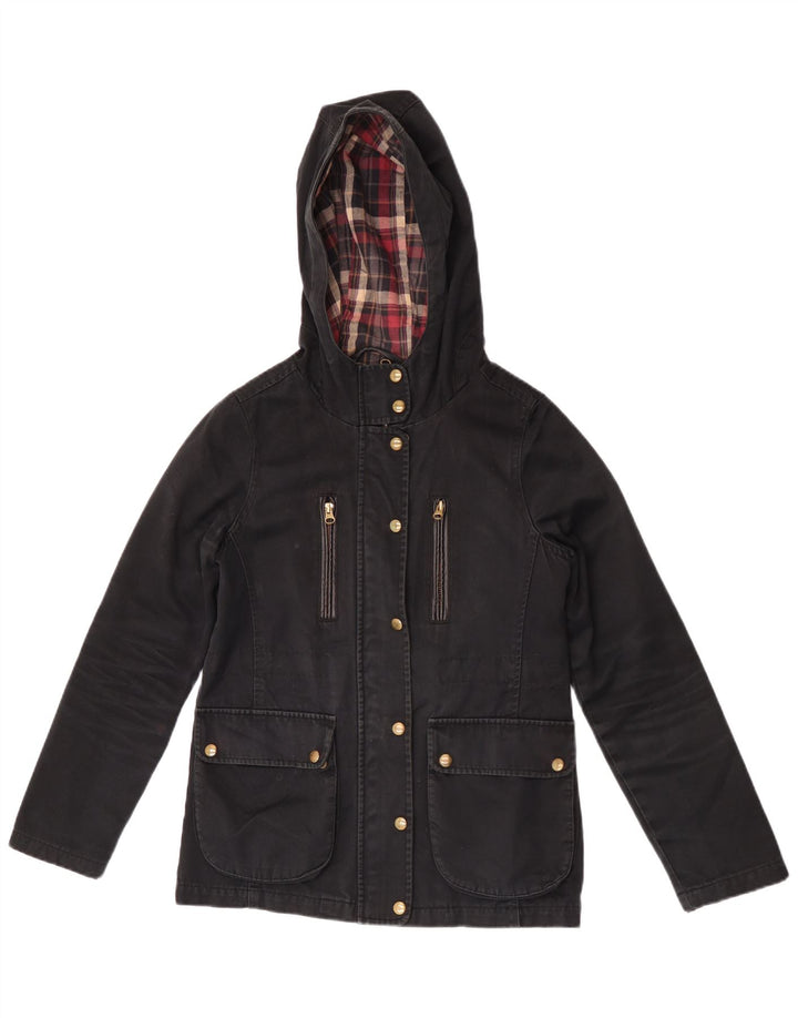 Topshop Dame Hooded Bomber Jacket UK 8 Small Black Bomuld