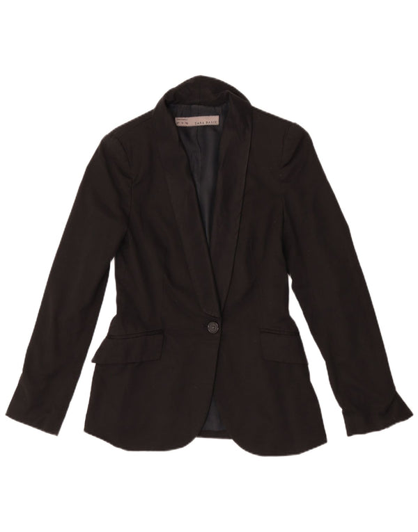 Zara Dame 1 Knap Blazer Jacket UK 10 Small Black Polyester