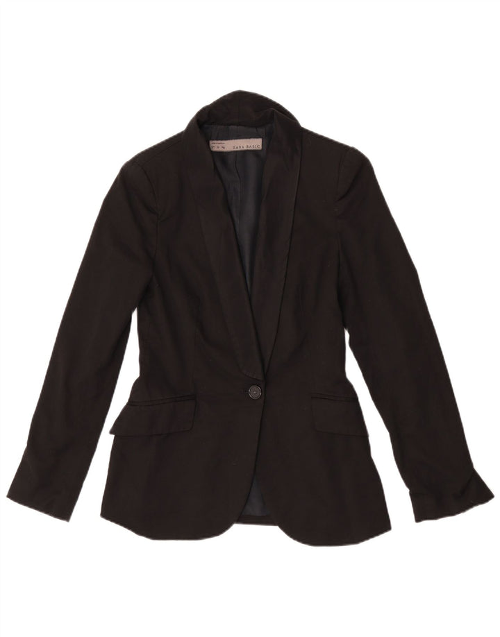 Zara Dame 1 Knap Blazer Jacket UK 10 Small Black Polyester