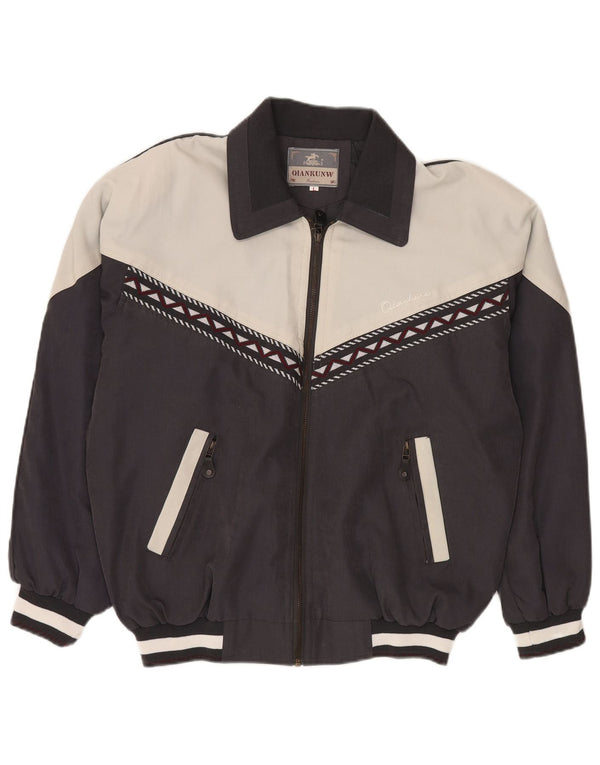 VINTAGE Bomberjakke til mænd UK 40 Large Black Colourblock Polyester