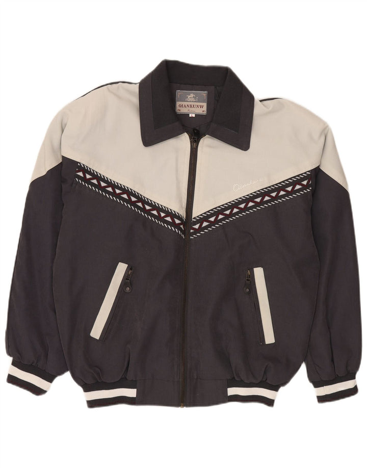 VINTAGE Bomberjakke til mænd UK 40 Large Black Colourblock Polyester