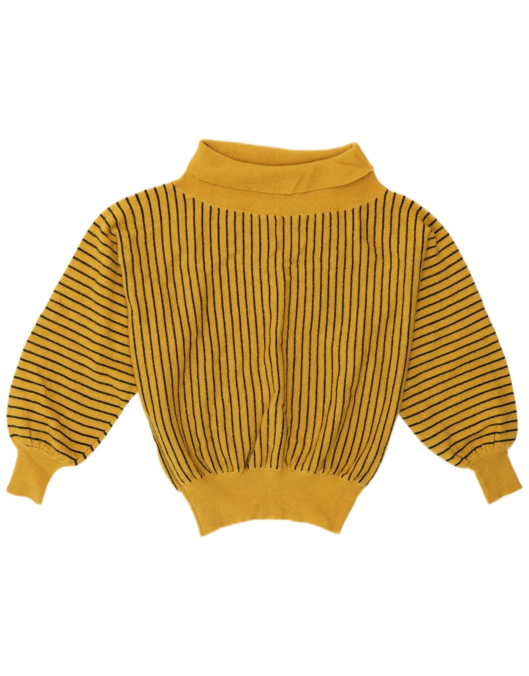 Vintage Dame Roll Neck Jumper Sweater UK 12 Medium Gul Stribet