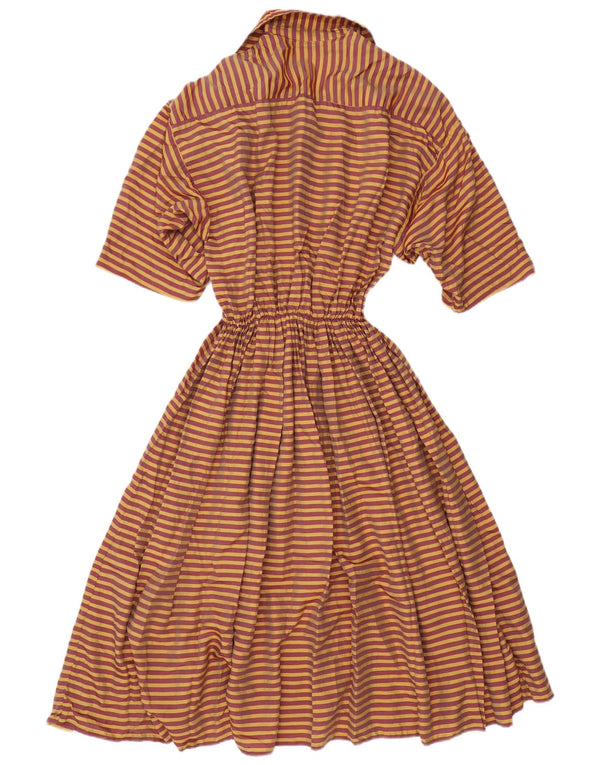 Vintage Dame Maxi Kortærmede Skjortekjole UK 18 XL Gulstribet