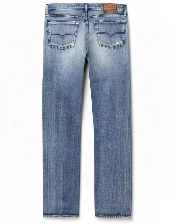 Diesel Herre Distressed Straight Jeans W30 L34 Blue Cotton