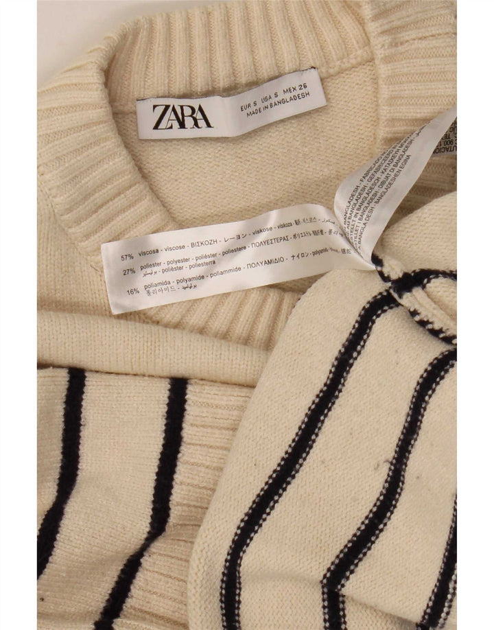 Zara Dame Oversized Crew Neck Jumper Sweater UK 10 Small White Striped