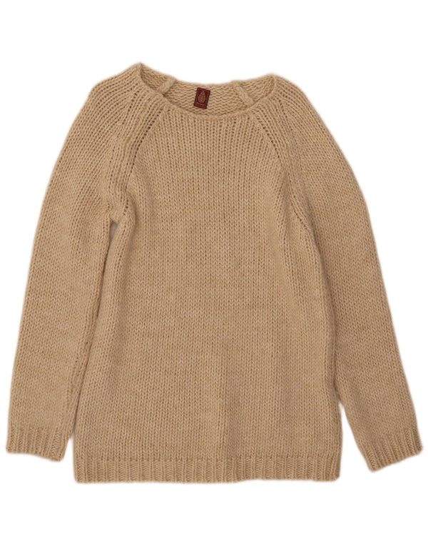 Dondup Dame Boat Neck Jumper Sweater UK 10 Small Beige Merino Wool
