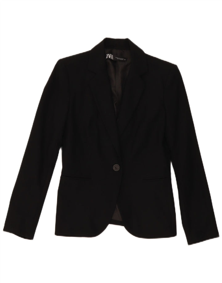 Zara Dame 1 Knap Blazer Jakke EU 36 XS Sort Polyester