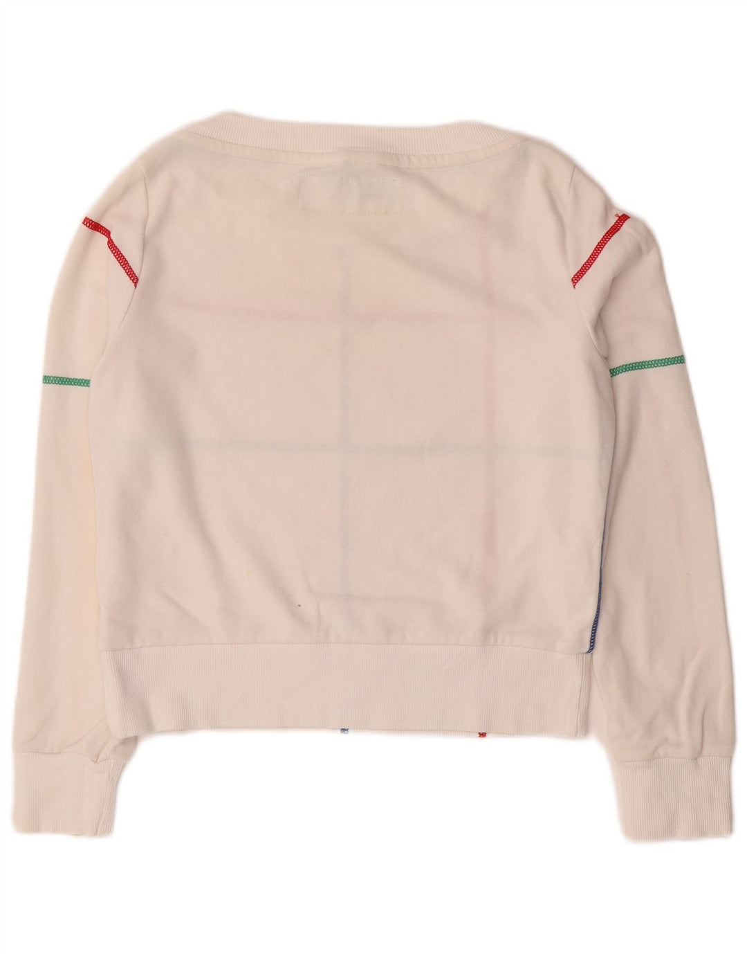 BENETTON Womens Crop Sweatshirt Jumper UK 10 Lille hvid stribet