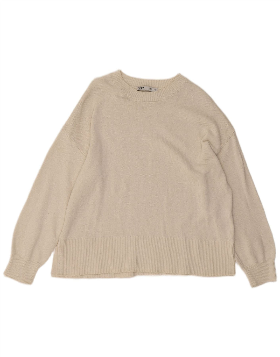 Zara Dame Oversized Boat Neck Jumper Sweater UK 14 Medium Off White