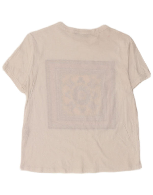 Zara Dame Grafisk T-Shirt Top UK 14 Stor Hvid Paisley Bomuld