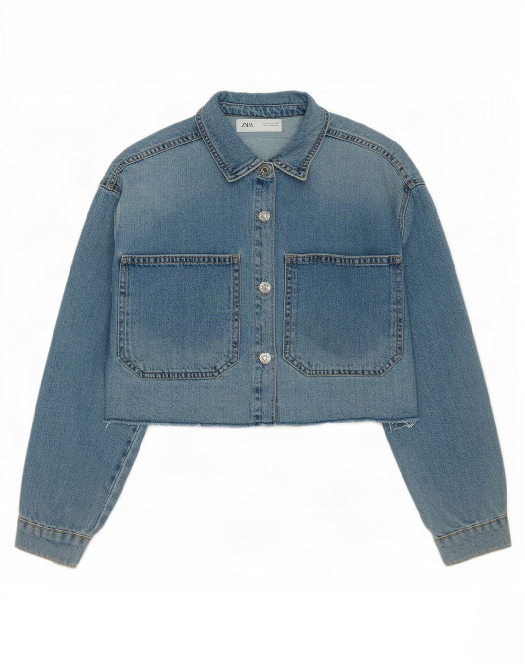 Zara Girls Crop Denimjakke 11-12 år Blå Bomuld
