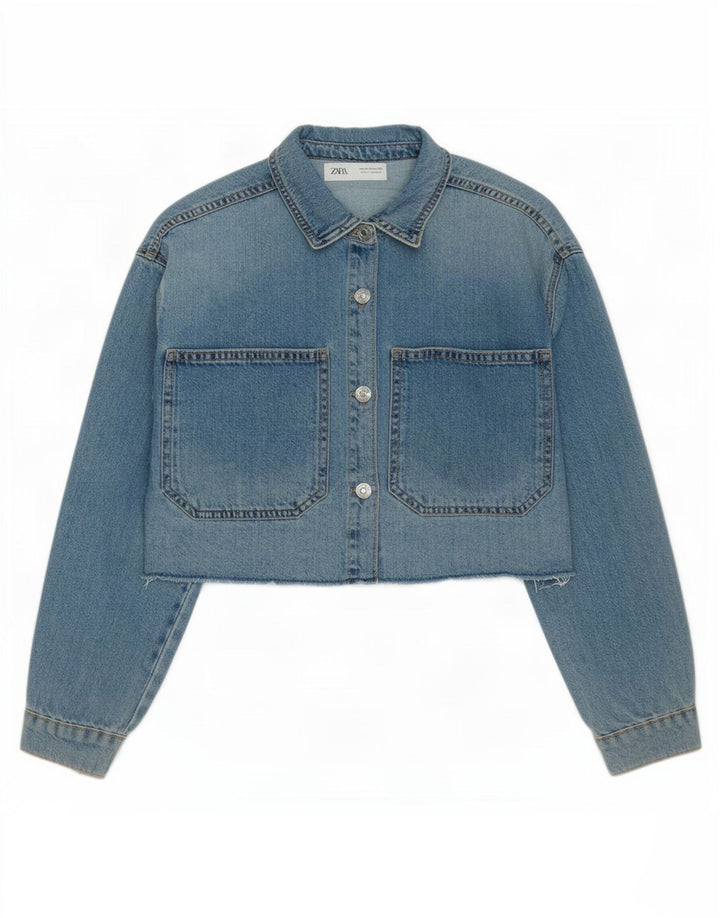 Zara Girls Crop Denimjakke 11-12 år Blå Bomuld