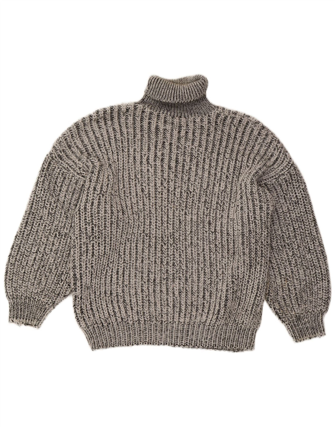 Vintage Dame Roll Neck Jumper Sweater UK 16 Stor Grå Stribet