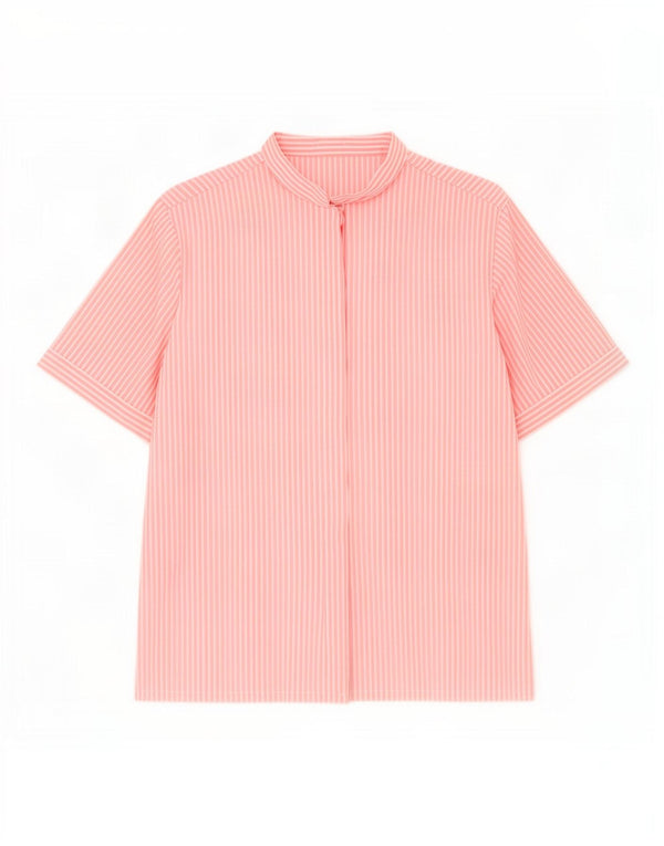 Vintage kvinders kortærmet skjortebluse UK 16 Large Pink Nålestribe