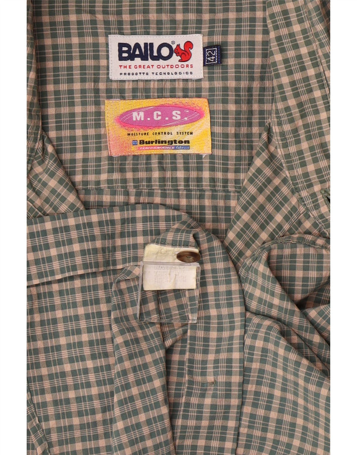 BAILO Mens Short Sleeve Shirt Size 42 Large Green Check Polyamide