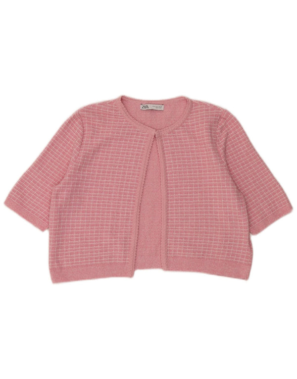 Zara Womens Crop 1/2-ærmet Bolero Jumper UK 18 XL Pink ternet polyester