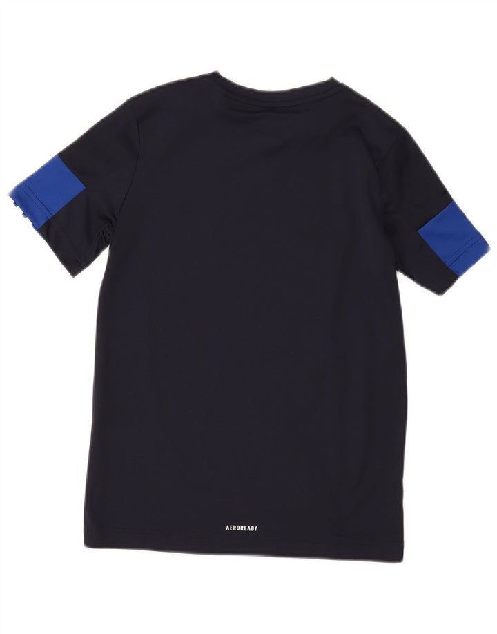 Adidas Boys T-Shirt Top 9-10 år Navy Blue Colourblock Polyester