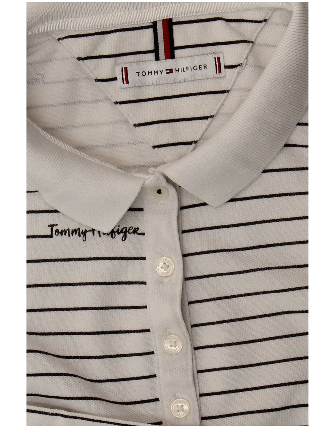 TOMMY HILFIGER Grafisk poloshirt til kvinder UK 14 Mellem hvid stribet