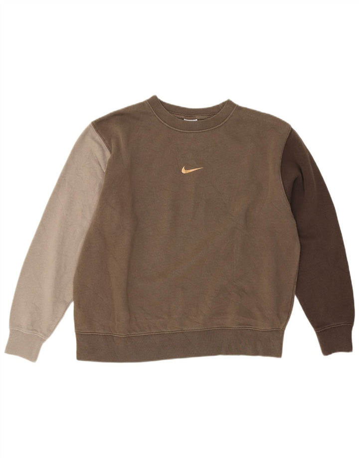 Nike Dame Oversized Sweatshirt Jumper UK 14 Medium Brown Colourblock